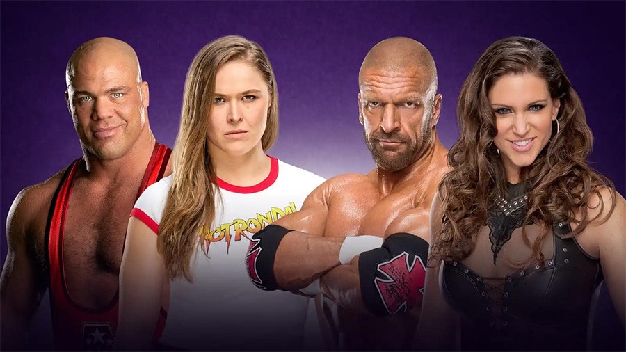 Wrestlemania 34 - Ronda Rousey y Kurt Angle vs Stephanie McMahon y Triple H