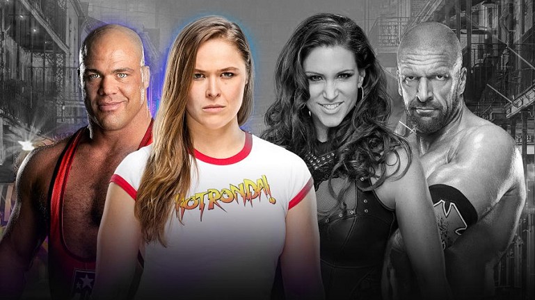 Kurt Angle y Ronda Rousey contra Stephanie McMahon y Triple H